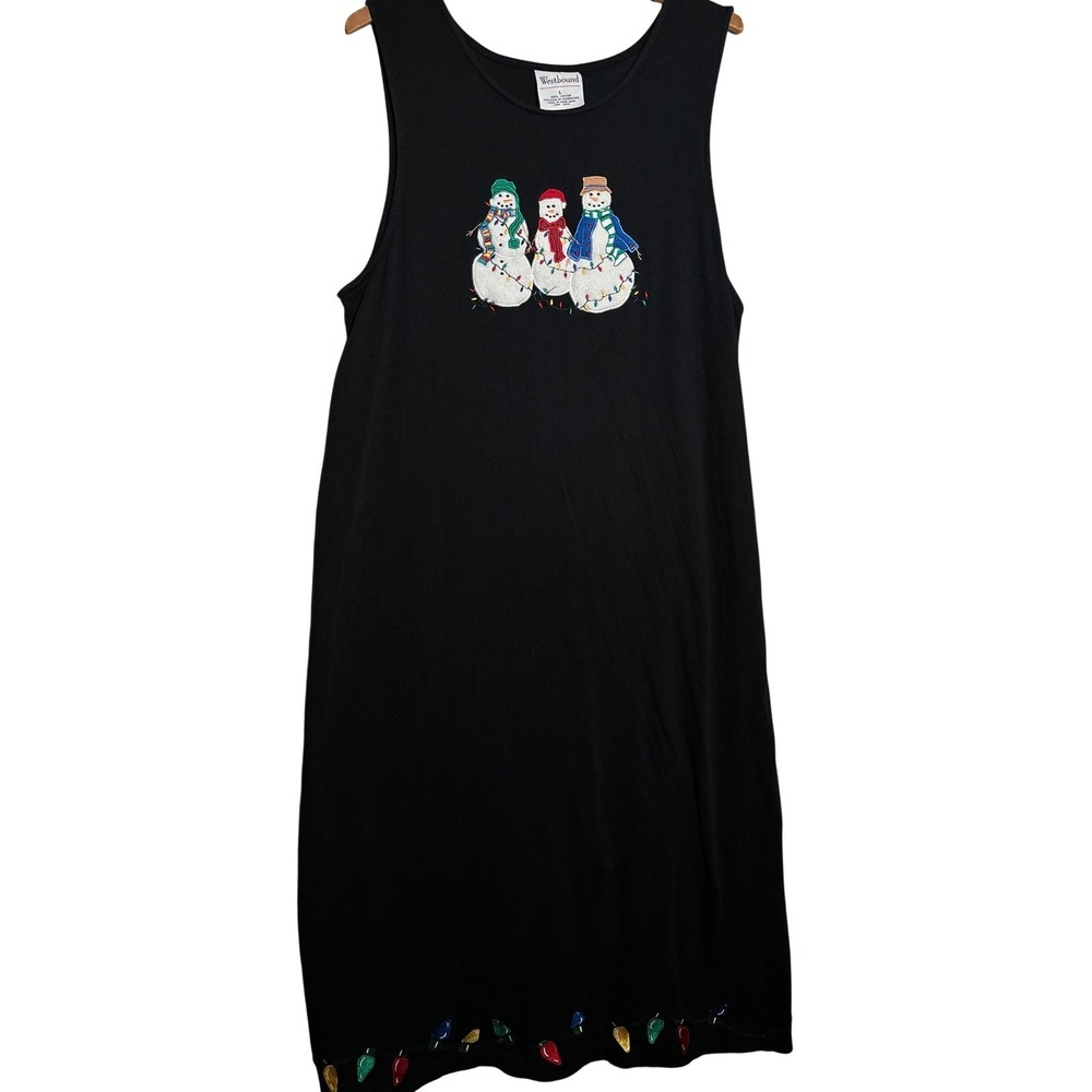 Westbound Womens L Black Cotton Snowman Christmas‎ Holiday Sleeveless Midi Dress